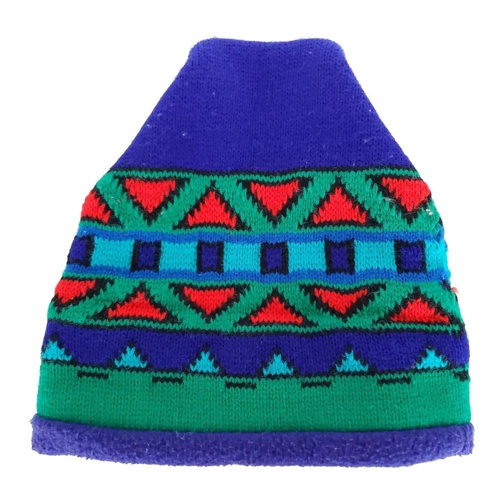 Vintage Unisex Colorful Color Block 80s 90s Thick Acrylic Ski‎ Winter Beanie USA